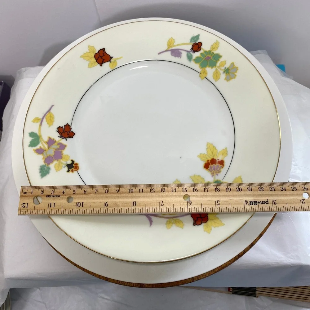 Pirken Hammer Czechoslovakia Dinner Plate Set 5 Floral Gold Porcelain 10882